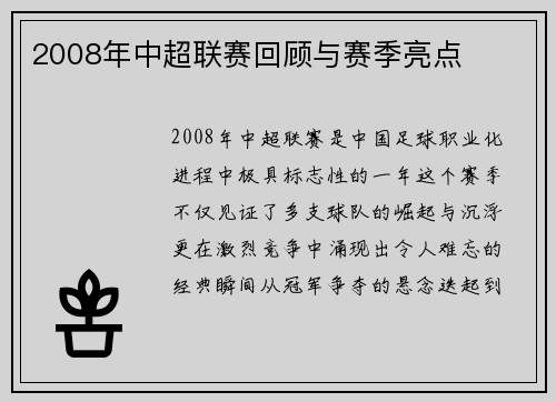 2008年中超联赛回顾与赛季亮点