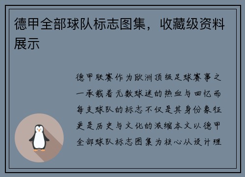 德甲全部球队标志图集，收藏级资料展示